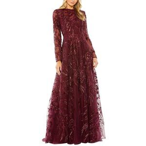 Mac Duggal High-Neck Embellished A-Line Gown